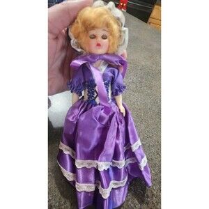 Vintage 8" Blonde Hair Doll With Purple Gown Sleepy Eyes